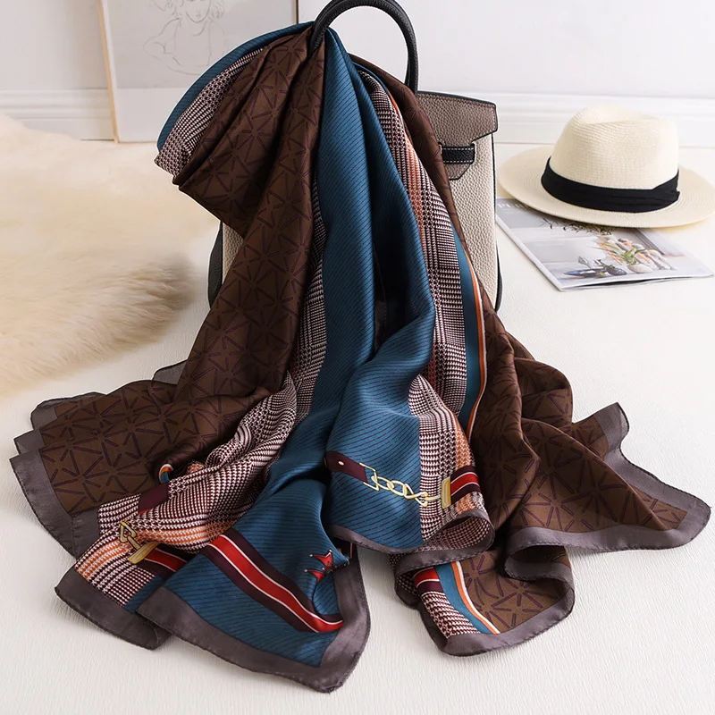 

Luxury Brand Spring Autumn Real Silk Scarf Women Winter Warming Elegant Shawl Printed Headscarf chiffon hijab poncho blanket