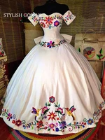 charming off the shoulder ball gown dress princess quinceanera dresses bow embroidery puffy sweet 16 15 vestidos de fiesta