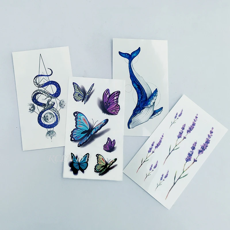 

Waterproof Temporary Tattoo Sticker whale butterfly snake lavender flower tatto flash tatoo fake tattoos for women men kid