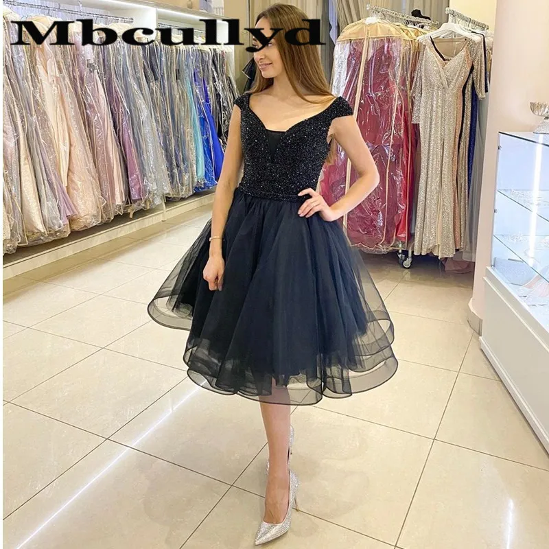 

Mbcullyd Sexy V Neck Long Prom Dresses 2023 Glitter Beading African Evening Party Dress Formal A-line Tulle Robe De Soire