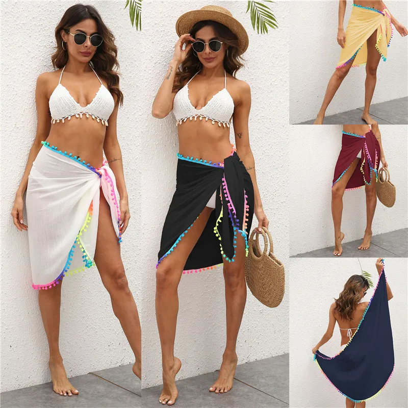 

2021 New Womens Swim Wear Bikini Cover Up Sheer Beach Mini Wrap Skirt Sarong Pareo Shorts Summer Beachwear Hot Sell for Holiday