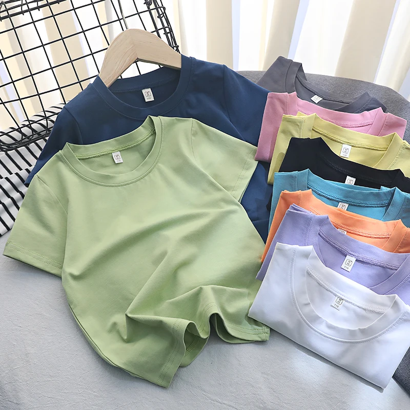 

2019 Brand Solid Color Girls T-shirts Baby Short Sleeve Boys Top Tees Cotton Children Tshirts for Girl Pure T Shirts 2-10Y