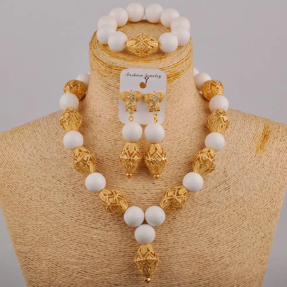 Нигерийские Свадебные африканские бусины белый набор ювелирных изделий с