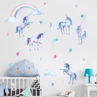 kids room cartoon unicorn wall stickers rainbow cloud wallpaper diy self adhesive child kindergarten bedroom decor decal murals