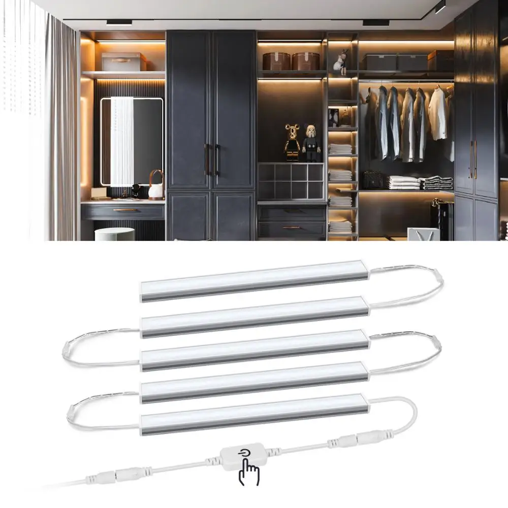 

Smart LED Under Cabinet Light Series Connection 5 Bar Lamp Dimmable Touch Switch Night Light Kitchen Closet Wardrobe Decoration