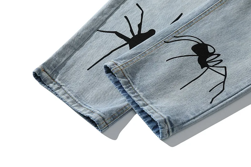 

American high street simple white fashion brand Street loose heavy industry washing spider jeans casual pants men