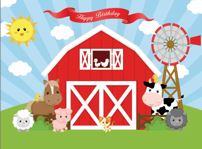 7X5 футов классический красный сарай ферма гранит милые животные вечеринка в