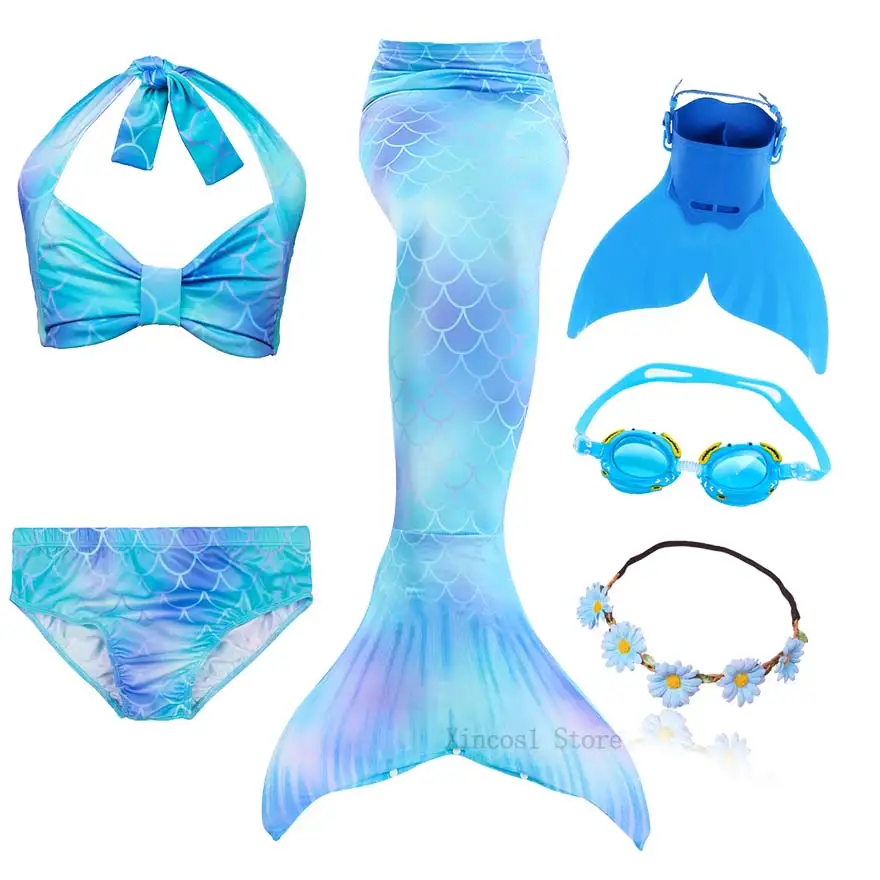 NEW The Little Mermaid Tail with Garland Ariel Mermaid Swimsuit for Kids swimmable Bathing Suit Costume Cosplay