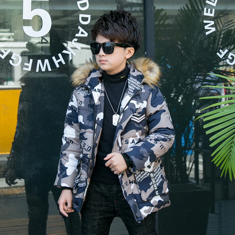 2019 новый зимний пуховик для мальчиков камуфляжные детские парки теплая верхняя