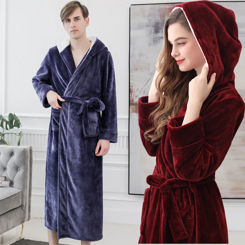 

Женский зимний фланелевый утепленный банный халат, Мужская свободная Пижама размера плюс, теплая ночная рубашка для пар