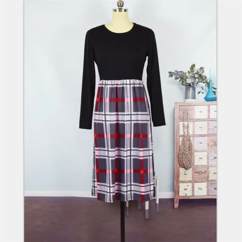 

Parent-Child Spring Autumn Girl Children Women Long-Sleeved Dress Mother and Daughter Plaid European Style Dress Christmas Dress