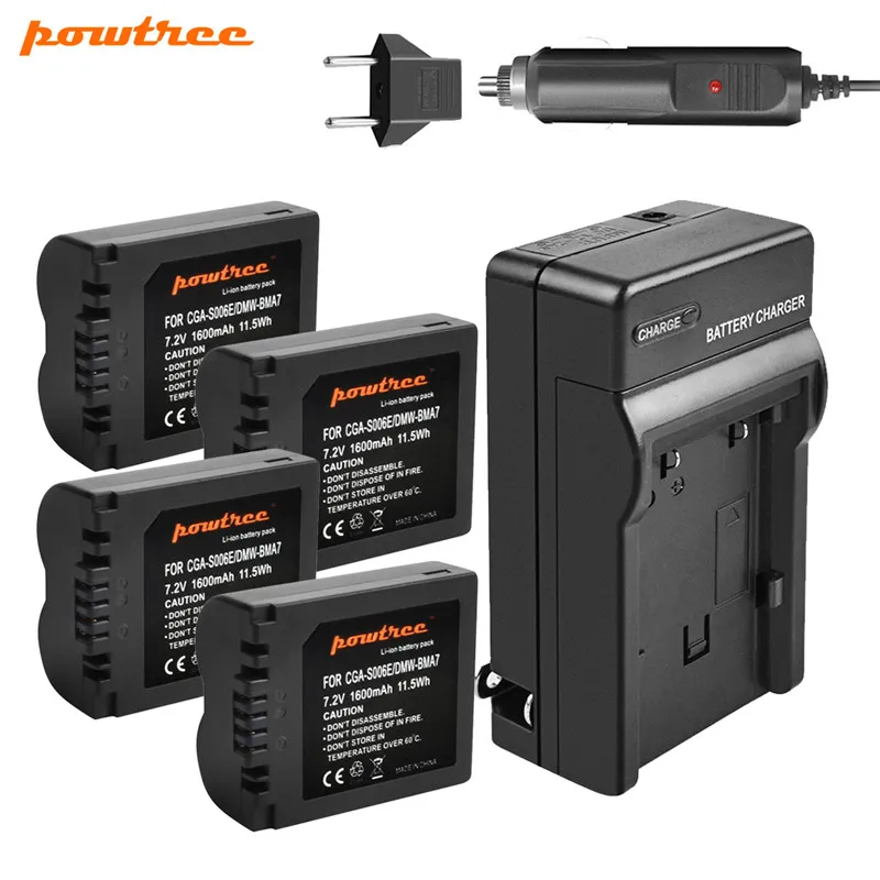 Powtree 1600 мА/ч, CGA-S006 CGA S006 Замена Батарея+ Зарядное устройство для цифрового фотоаппарата Panasonic Lumix DMC-FZ28 DMC-FZ7 DMC-FZ8, FZ50, FZ8K, FZ28K - Цвет: 4 Battery Charger