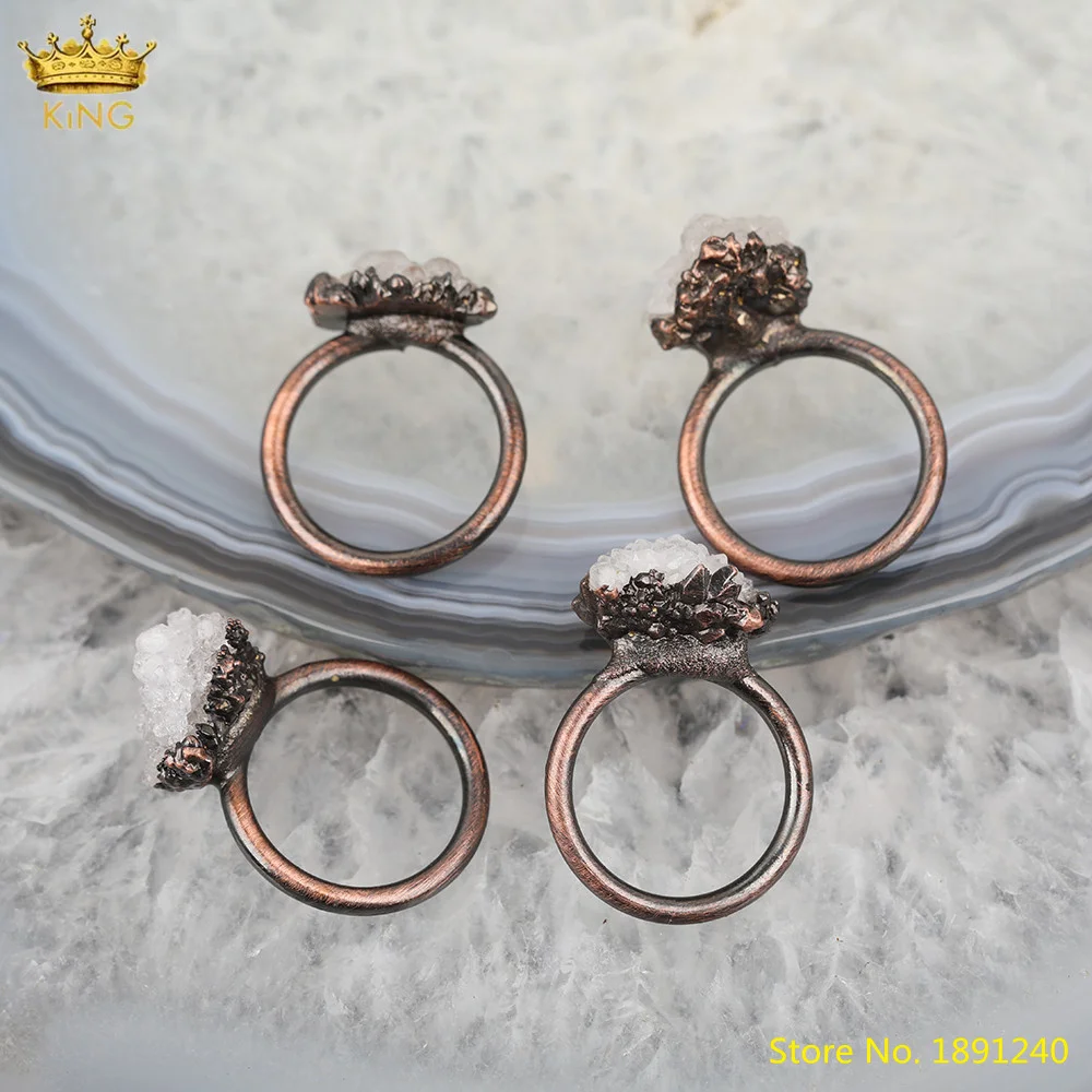 

5pcs White Color Druzy Geode Sun Flower Rings Jewelry,Drusy Agates Slab Beads Bronze Ring,Women Druzy Rings Statement Jewelry
