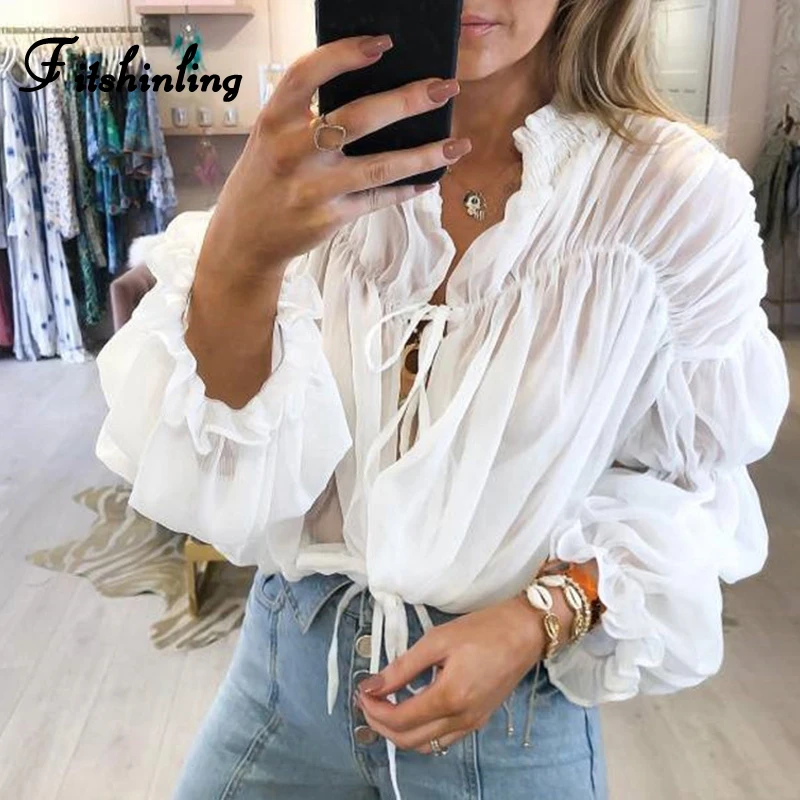 Fitshinling из шифона с объемным рукавом блузка рубашка женские осенние модные