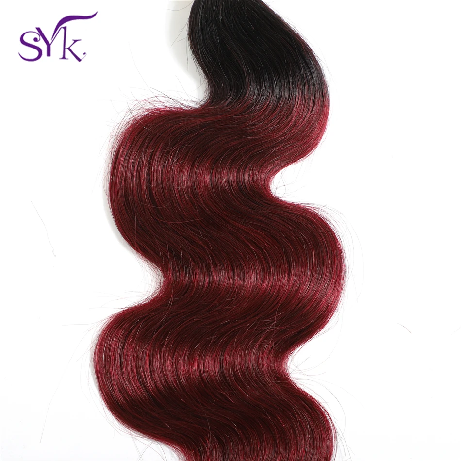 SYK Ombre Brazilian Human Hair Weave T1B/99J Straight Hair Bundles 1 Piece Pre Colored 10"-26" Non Remy Hair Extensions