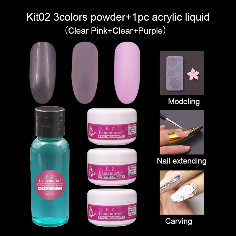 7 цветов акриловый порошок прозрачный розовый белый набор для наращивания ногтей