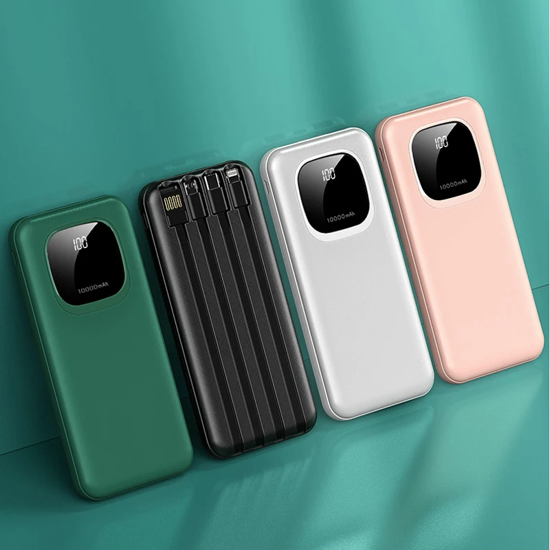 

20000mAh Power Bank Built in Cable Portable Charger Dual USB Powerbank for iPhone 12 Samsung S21 Huawei Xiaomi Battery Poverbank