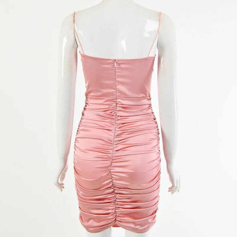 

Women Summer Sexy Spaghetti Strap Solid Pleated Nigtclub Party Dress Casual Bodycon Vestidos Korean SJ6623M