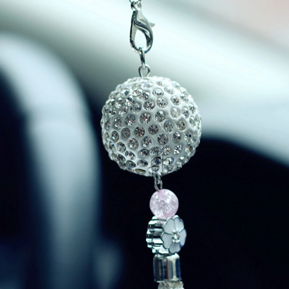 

Charm Car Pendant Crystal Ball Flower Automobile Decor Auto Interior Rearview Mirror Hanging Ornament Car Accessories for Gifts