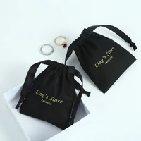 50 black jewelry pouches 10a thick canvas cotton drawstring pouch bags with ribbon custom personalized logo jewelry packaging