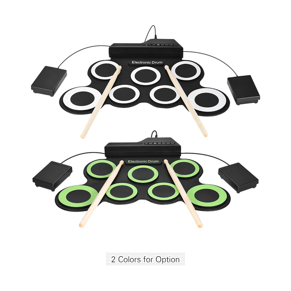 

Portable Electronic Drum Digital USB 7 Pads Roll up Drum Set Silicone Electric Drum Pad Kit With DrumSticks Foot Pedal