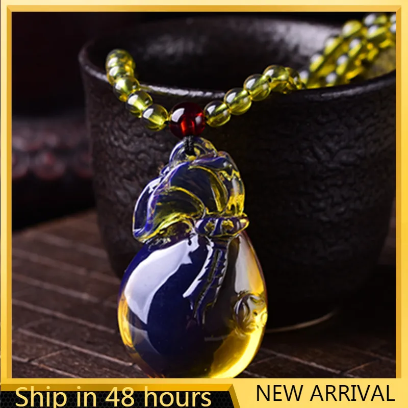 

Natural Beeswax Amber Baltic Blue Beaufort Bag Pendant Simple Necklace Pendant for Men and Women.jewerly Pendant