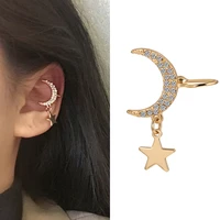 new style crystal zircon lightning geometric pearl star moon leaf non sting buckle ear bone clip earrings for women party 2021
