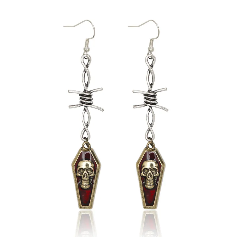 

Fashion Earrings Gothic Dark Coffin Skull Drop Earrings Red Oil Drip Chic Geometric Tassel Earrings for Women Jewelry Gift