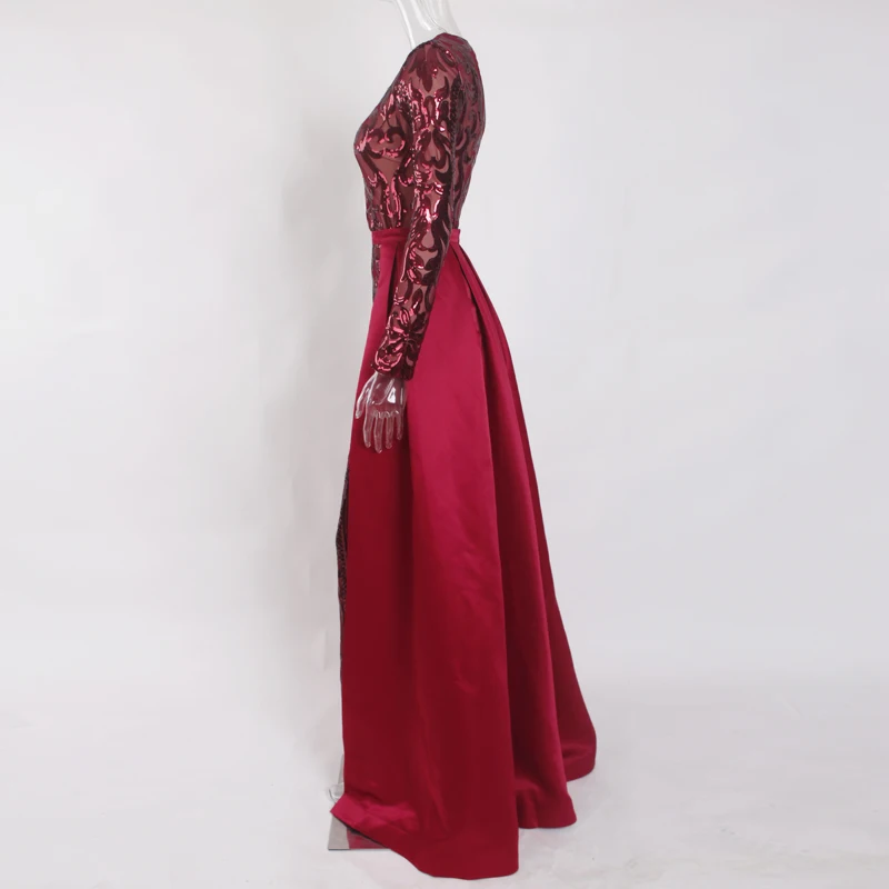 Бордовое эластичное платье Макси длиной до пола с блестками вечернее длинным