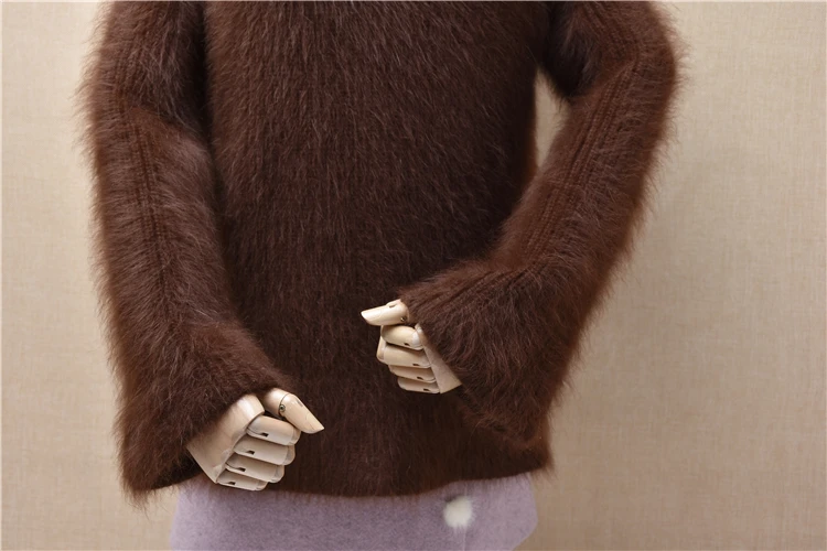 Пуловер женский трикотажный из ангорской шерсти с длинным рукавом теплый