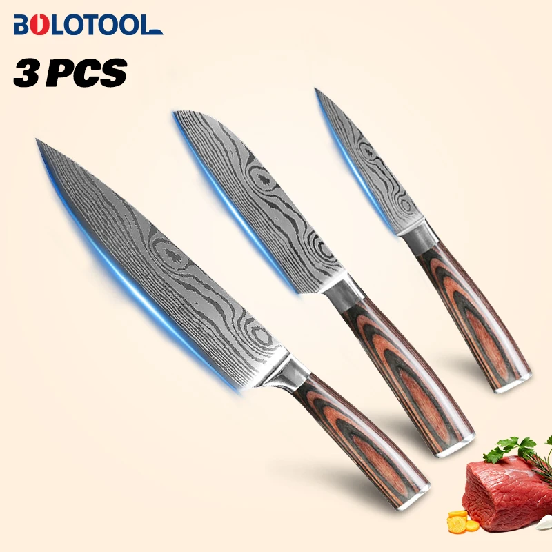 Набор кухонных ножей из нержавеющей стали 440C японский шеф повар сантоку с