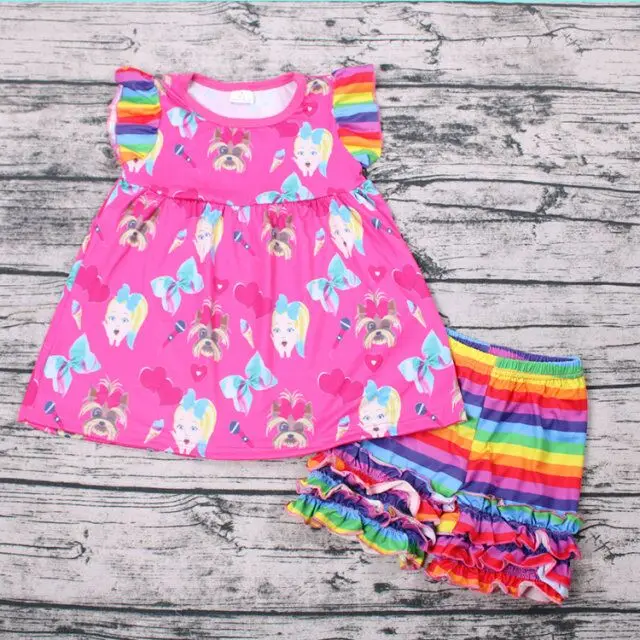 

So cute boutique flutter sleeve and ruffle shorts summer outfit for girls