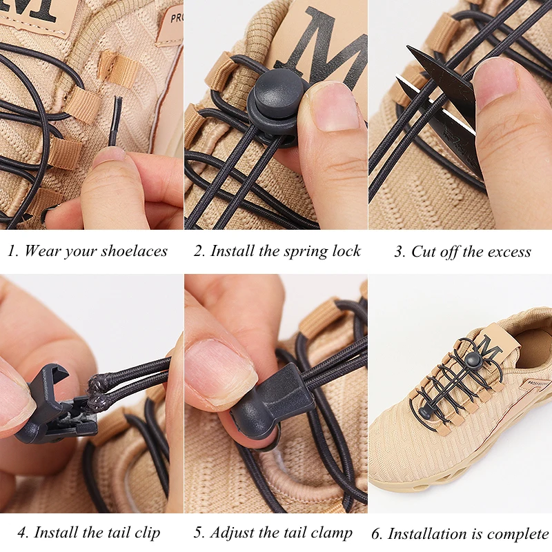 No Tie Shoelaces Round Elastic Shoe Laces Plastic Snap Lock Suitable For All Shoes Adult Children Walking Sports Lazy Lace