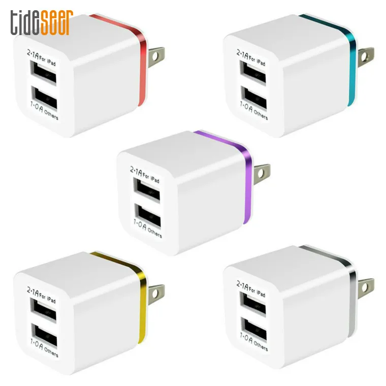 Hot Sale 5V 2.1A 1A Double US AC Travel USB Wall Charger For iPhone Samsung Galaxy S8 S9 HTC Cell Phones 2-Port Adapter 300pcs