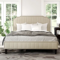 twinfull kingqueen size modern linen curved upholstered platform bed solid wood frame nailhead trim