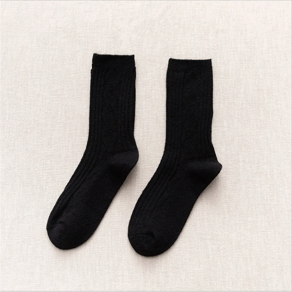 Winter Thick Woolen Socks Female Japanese Ins Tide Pure Color Tube Socks Cashmere Warm Pile Socks Long Tube Cotton Socks