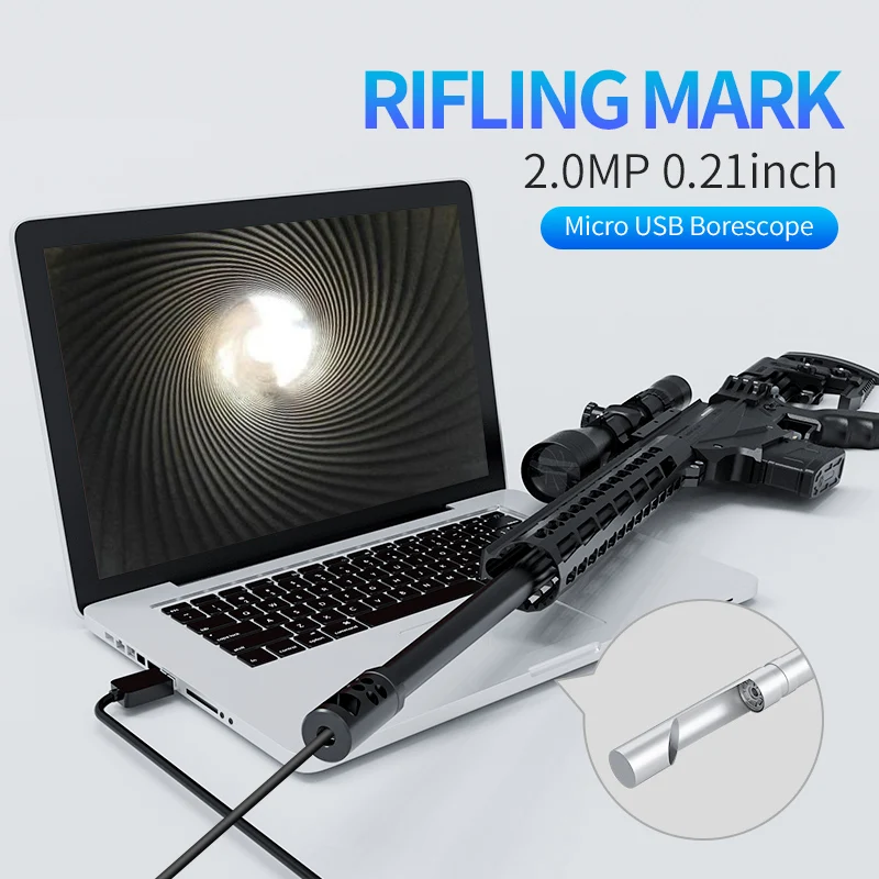 

Rifle Borescope Gun Cleaning Camera with 6 LED & Side Mirror Fits .20 Caliber and Larger Hunting Firearms Barrel Inspection Tool