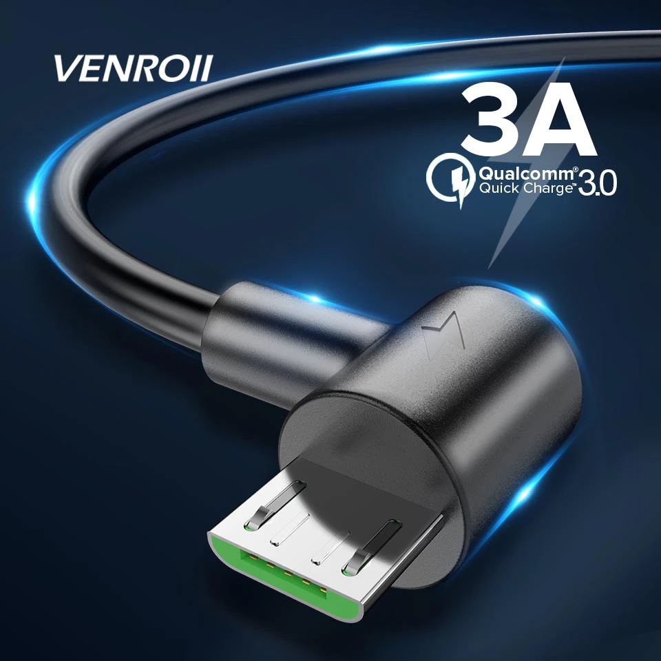 Venroii 3A Micro USB кабель синхронизации данных телефон зарядное устройство шнур для samsung huawei Honor 8X Xiaomi Redmi Note 5 1 м 2 м провод для быстрого заряда
