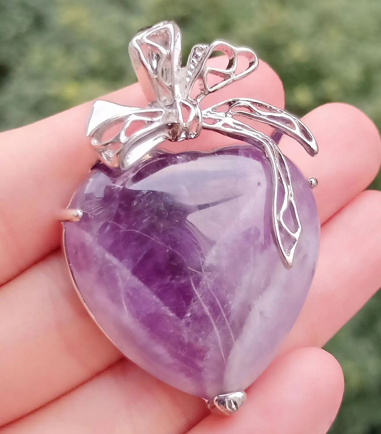 Аметист камень в виде сердца бант кулон драгоценные Камни бусы из драгоценных