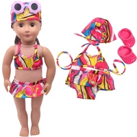 18 inch american doll girls magenta irregular print swimsuit cap newborn baby pool toys accessories fit 43 cm boy dolls c335
