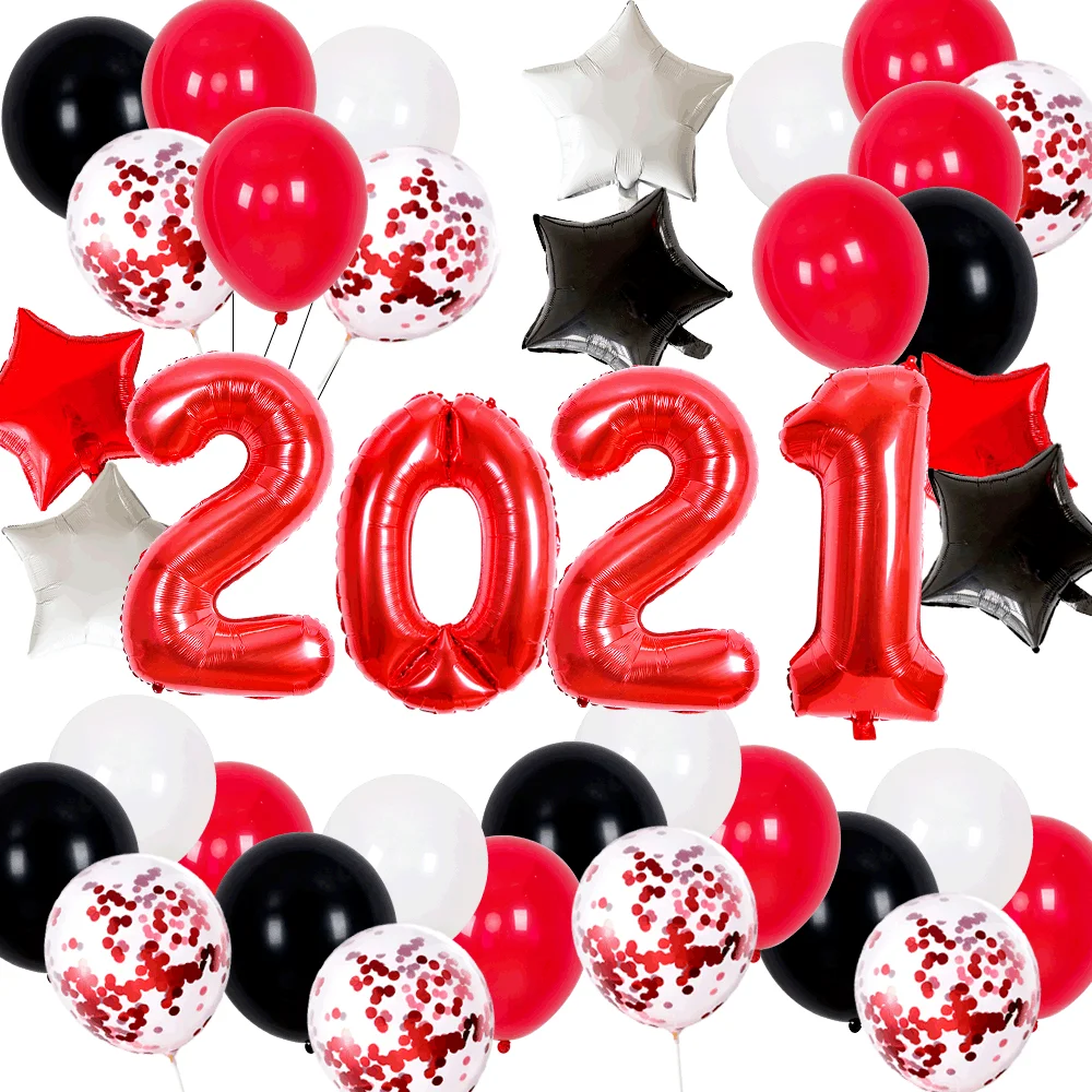 

46 Pcs/set 32 Inch Happy Anniversary Heart Balloon Happy New Year 2021 Foil Balloons Decorations For Living Room Pieccies