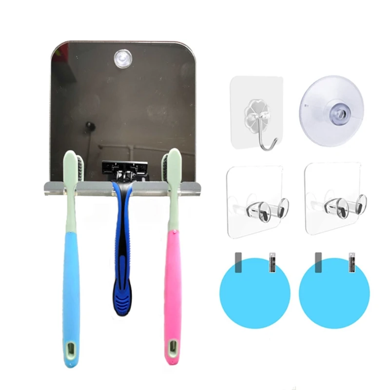 

Fogless Shower Mirror with Adhesive Hook Suction Cup for Shaving with Toothbrush Holder Wall Hanging Frameless Mirror