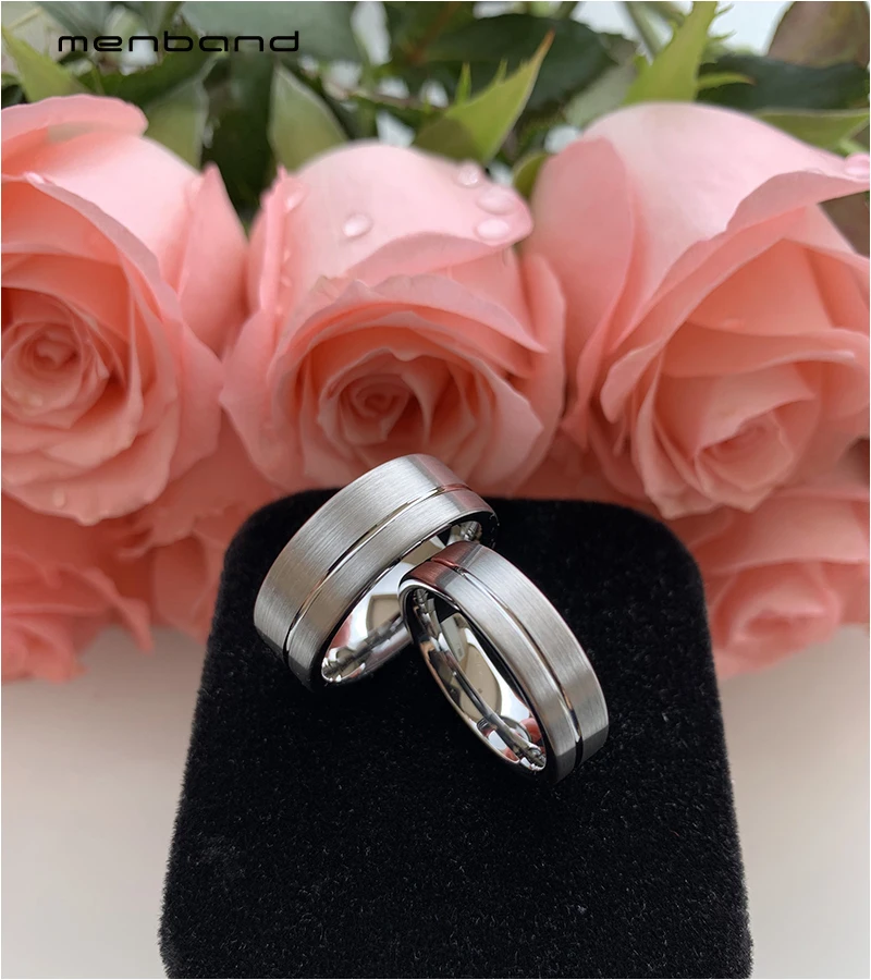 Кольцо вольфрамовое плоское с офсетной рифленой и матовой отделкой 6 мм 8