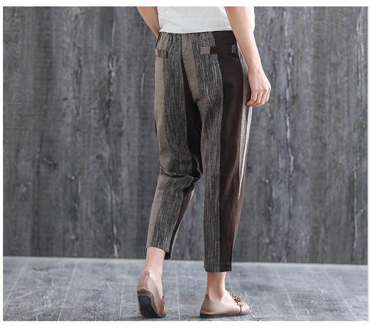 

Literary Women's Trousers Cotton And Linen Harem Pants Elastic Waist Pantalones Mujer Cintura Alta Pleated Capris Pantalon Femme