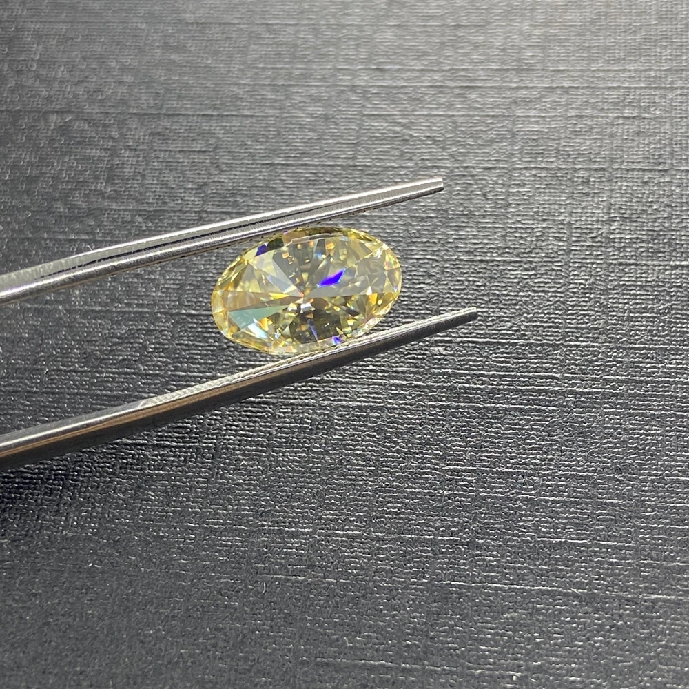 Meisidian 10*14 MM 8 Carats VVS Oval Cut Moissanite Diamond GRA Yellow Synthetic Gemstone