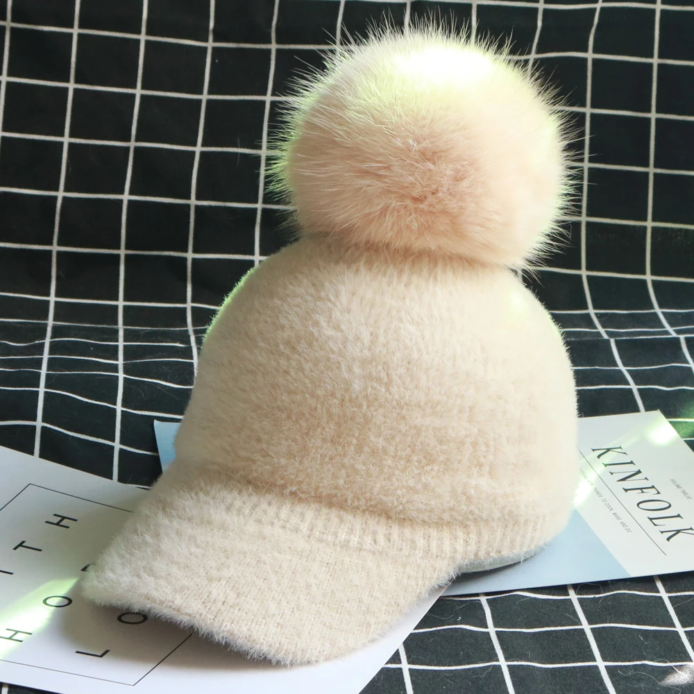 2019 зимние женские винтажные норковые кашемировые бейсболки плотные теплые