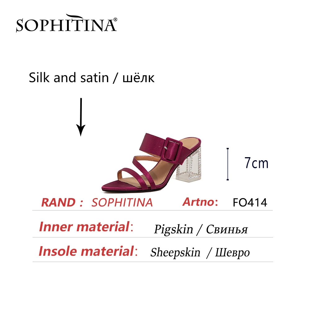 

SOPHITINA High Square Heel Transparent Elegant Women Shoes Sandals Summer Stylish New Party Pointed Toe Buckle Silk 2021 FO414