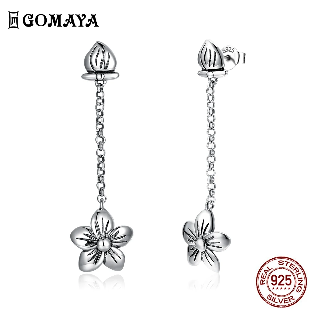 

GOMAYA Real Sterling 925 Silver Earrings For Women Pretty Flowers Long Tassels Earring Simple Fine Jewelry To Girlfriend Gift