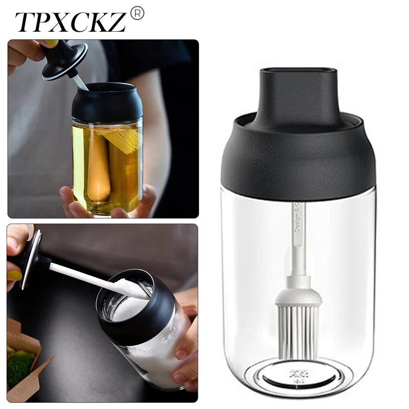 

TPXCKz Glass Seasoning Box With Spoon/Brush Condiment Jar Reusable Condiment Cruet Bottle Spice Jar Kitchen Supplies (140*70mm)