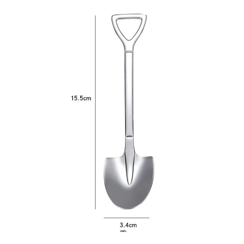 

1Pc Afternoon Tea Dessert Long Handle Spoon Creative Metal Ice Cream Coffee Spoon Shovel Shaped Shell Teaspoons 2 Styles
